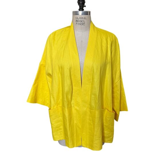 Lafayette 148 Linen Yellow Open Front 3/4 Sleeve Kimono Jacket Size Medium - Picture 1 of 5